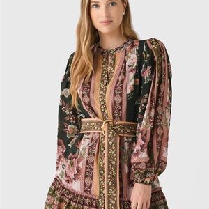 Farm Rio Belted Puff Sleeve Mini Dress